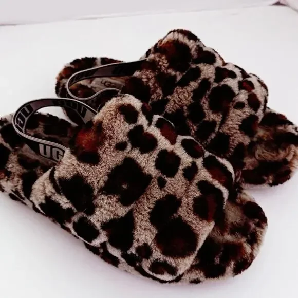 UGG Fluff Yeah leopard slides animal print slippers women’s size 8 - Picture 3 of 8